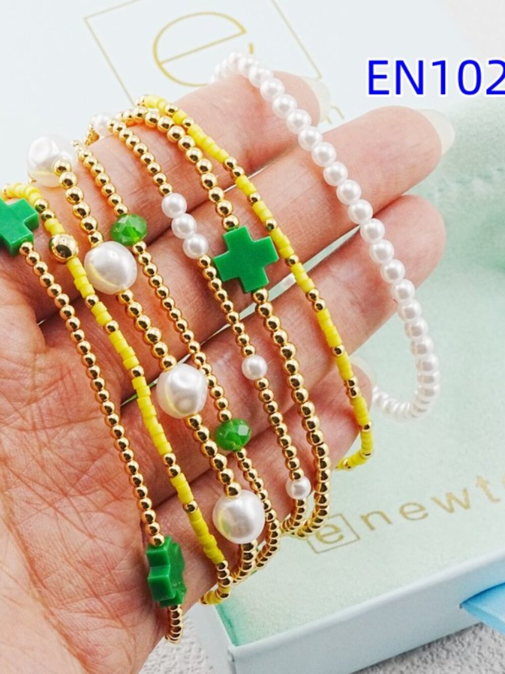 Enewton Green Cross & Gold Bead Bracelet - Picture 7 of 7